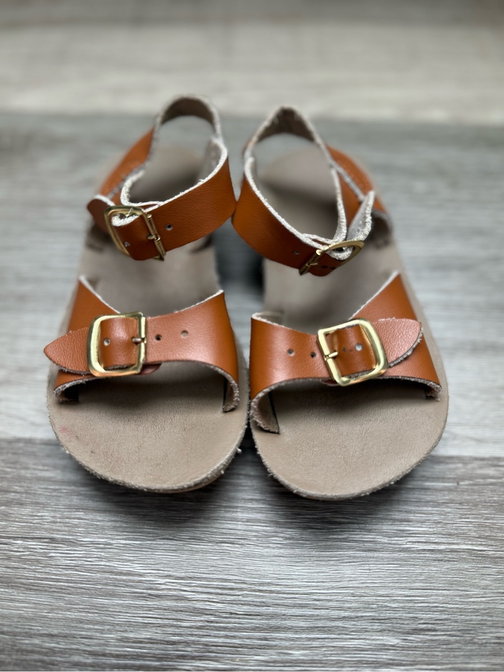 HOYWAY Kids Brown Leather Double-Buckle Sandals